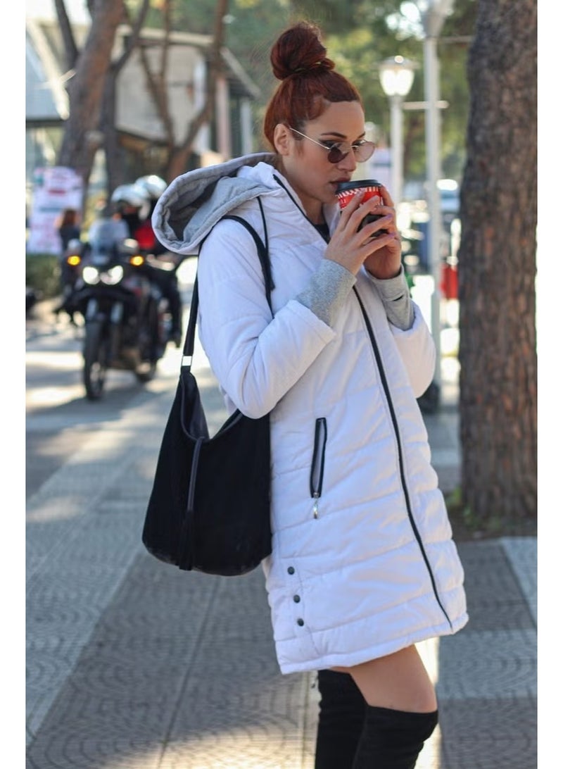 Barbora Winter Hooded Long Women's Puffer Coat 805WHITE2 - Image 3